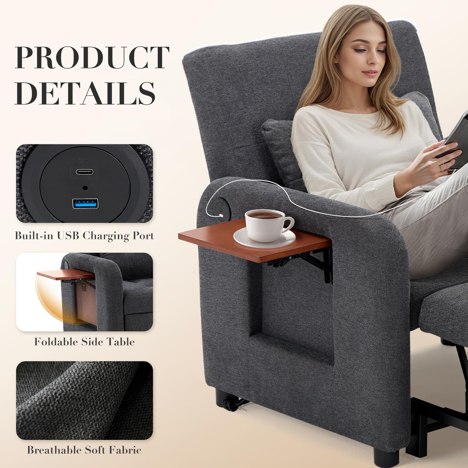 COLAMY Convertible Sleeper Chair-Fabric Futon Sofa Bed, Single Sleeper Sofa, Sma — product photo