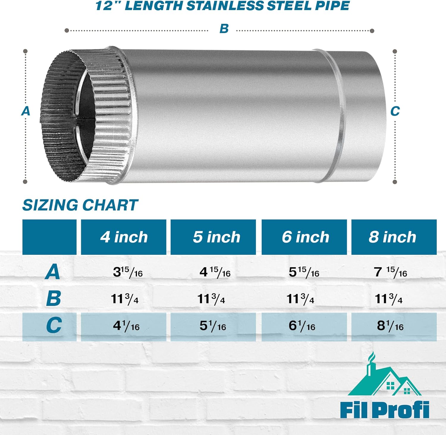 6 Inch-Length 12 inch. Stainless Steel Pipe. AISI 316. Slip Fit, Corrosion Resistant