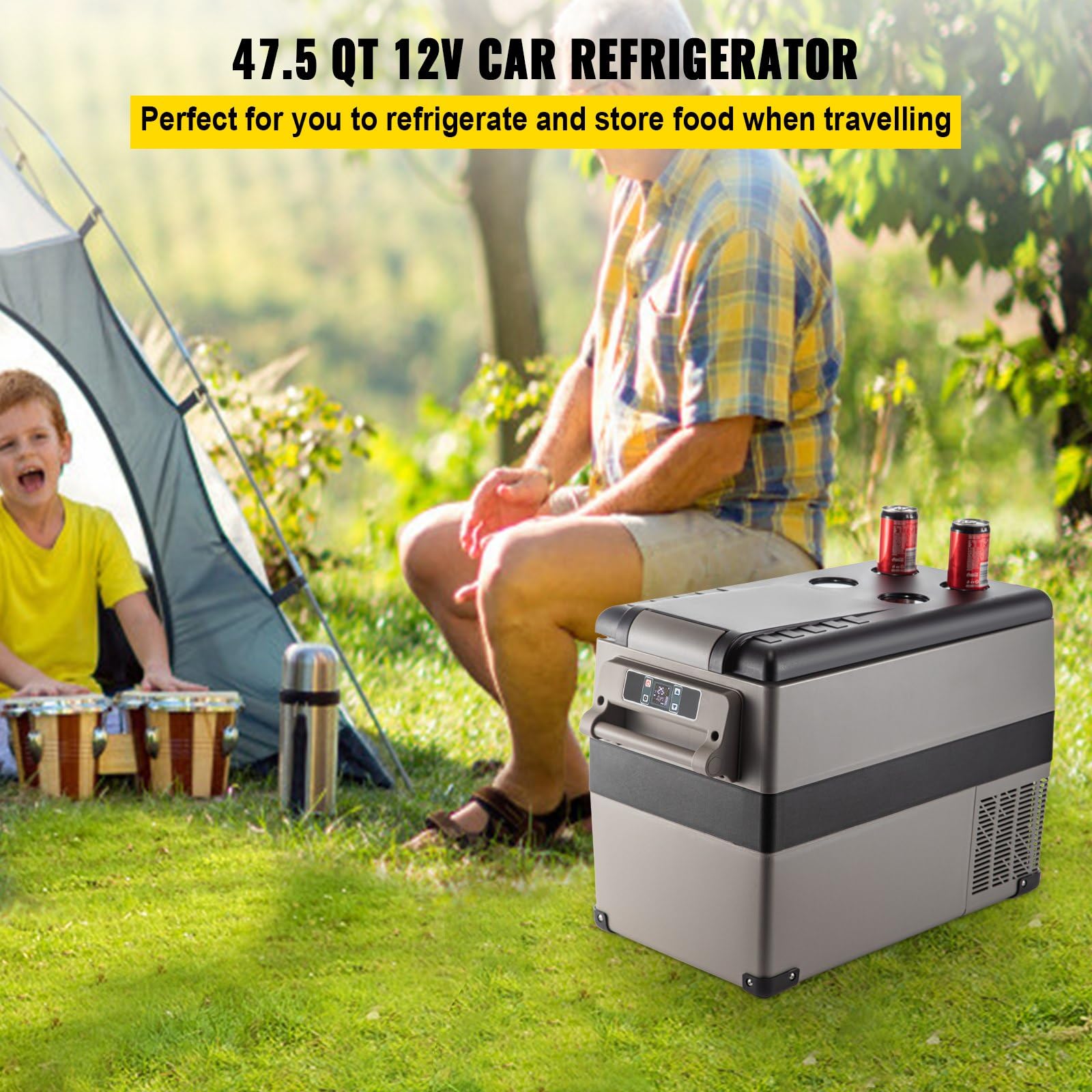 Genérico Lodówka sprężarkowa 12 V 45 litrów mini lodówka samochodowa (-22 ℃ ~ 10 ℃), 12/24 V i 110-240 V przenośna lodówka samochodowa, lodówka samochodowa, kempingowa, podróż (45L)