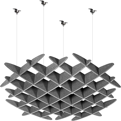 VIVO Panel acústico de gofres de techo, absorbente de sonido colgante hexagonal, lámpara moderna de reducción de ruido, gris oscuro, PP-CW01D