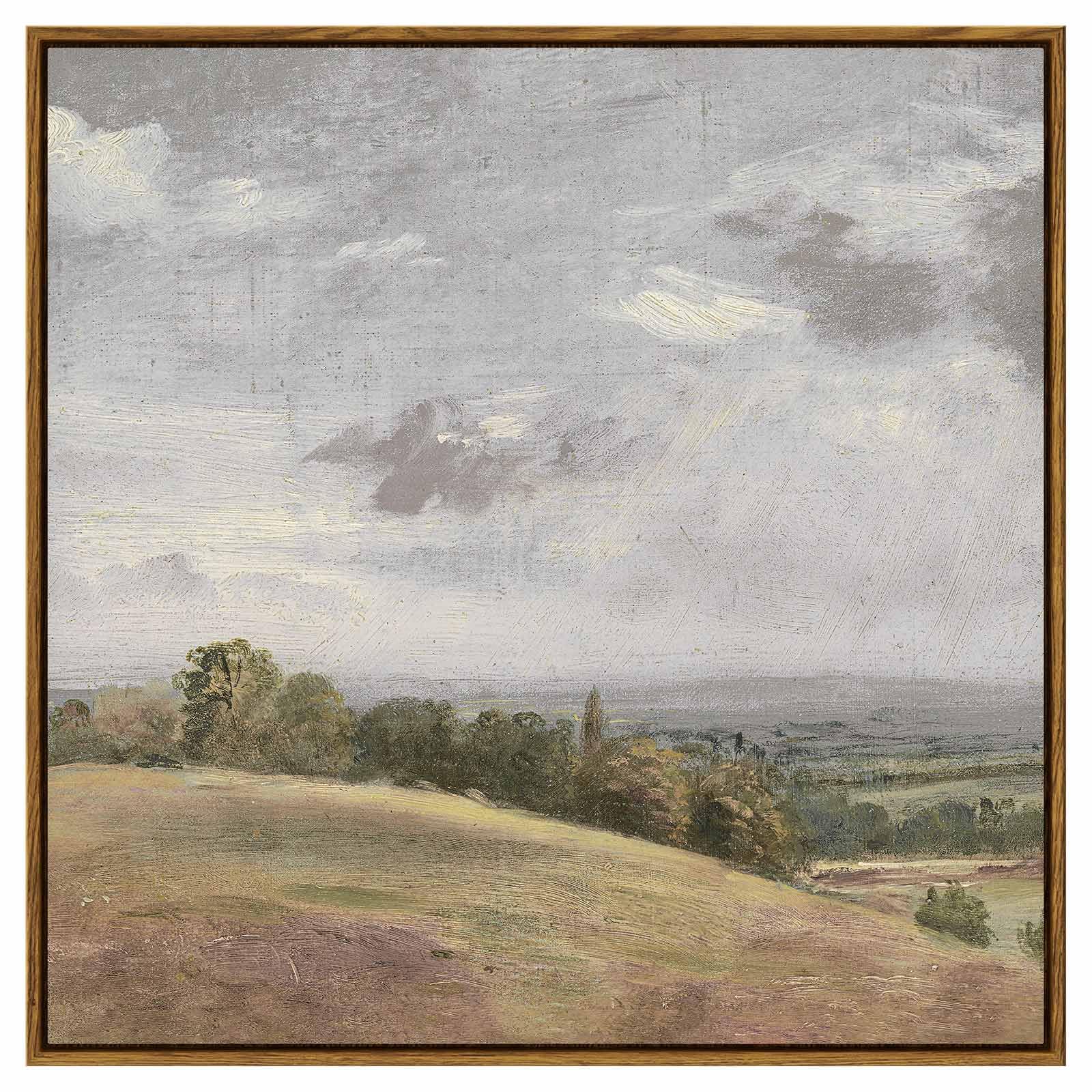InSimSea Framed Canvas Wall Decor, Farmhouse Nature Scenery Sky Clouds Valley Grassland Wall Art Prints, Classical Retro Paintings Home Decor for Living Room Bedroom Office 24x24in