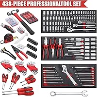 Vista 2 de Juego de herramientas mecánicas de 438 piezas con caja de metal resistente de 3 cajones, kit de herramientas de reparación -02