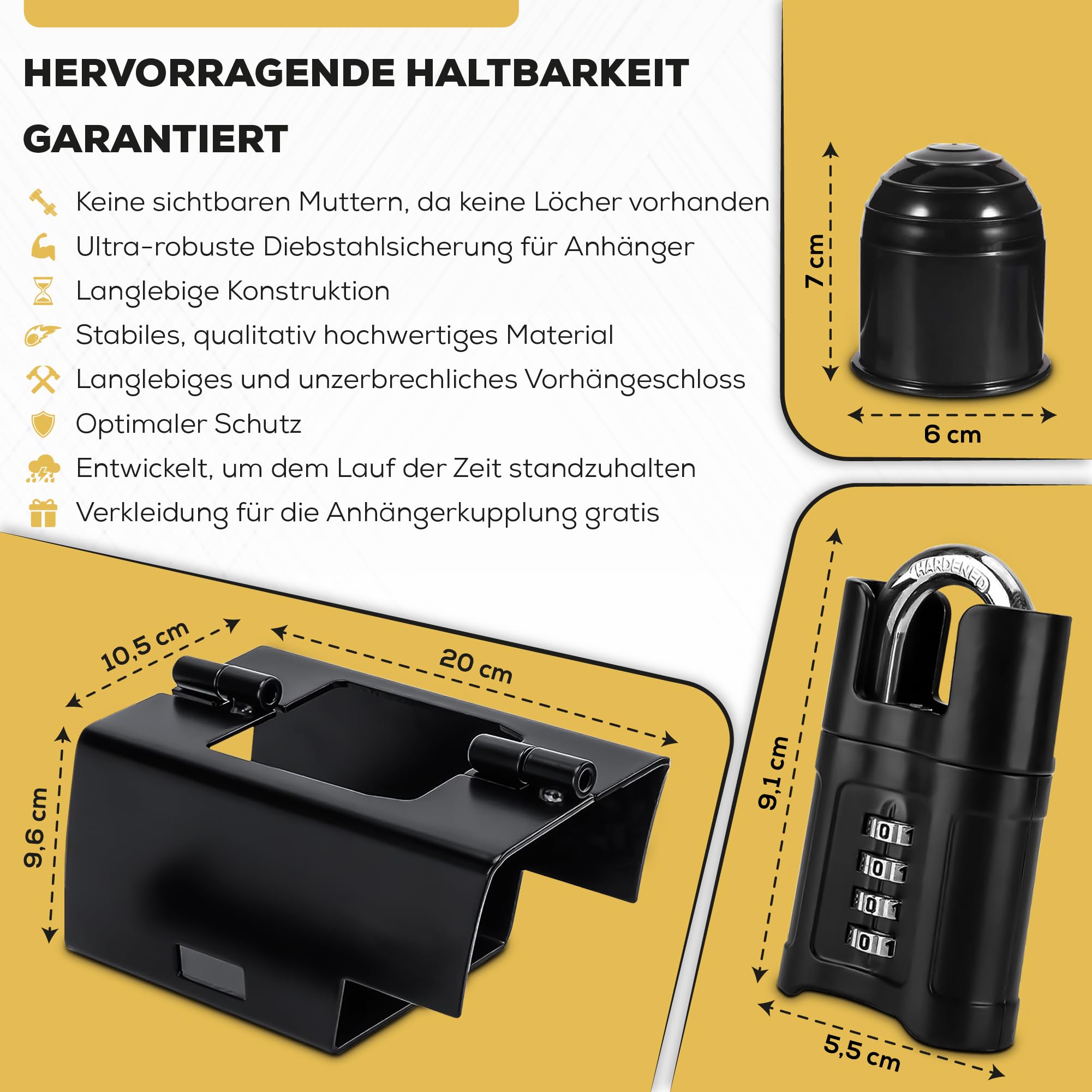 Universal Anhängerschloss, Anhänger Diebstahlschutz robust - Schloss Anhängerkupplung hochwertig langlebig - Gratis Kupplungsverkleidung - Hängerschloss Motorrad Wohnwagen Diebstahlsicherung Anhänger