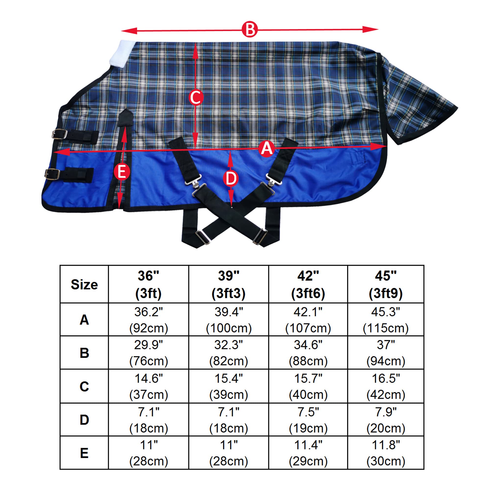 600D Ripstop - Mini sábana para caballo (impermeable, transpirable, sin relleno), color azul a cuadros 39
