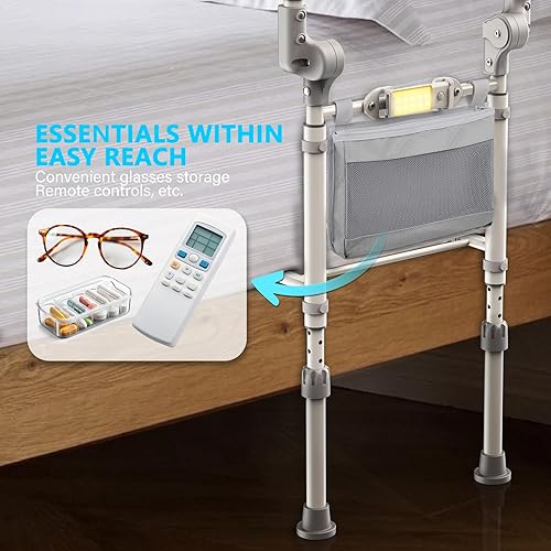Miniatura 6 de inkolelo Rieles de cama para adultos mayores, riel de asistencia lateral plegable de seguridad para personas mayores con luz con sensor de