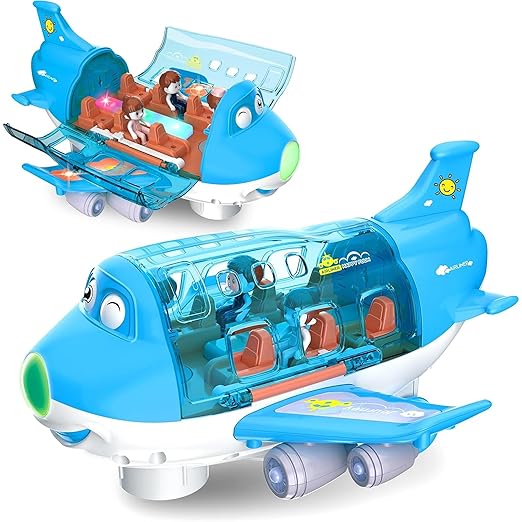 Kidology Airplane Toys for Toddlers Age 2+ Years | 360° Rotation, Bump and Go Action Aeroplane with LED Flashing Lights & Sound Toy for Kids | Ideal for Gifting | Blue