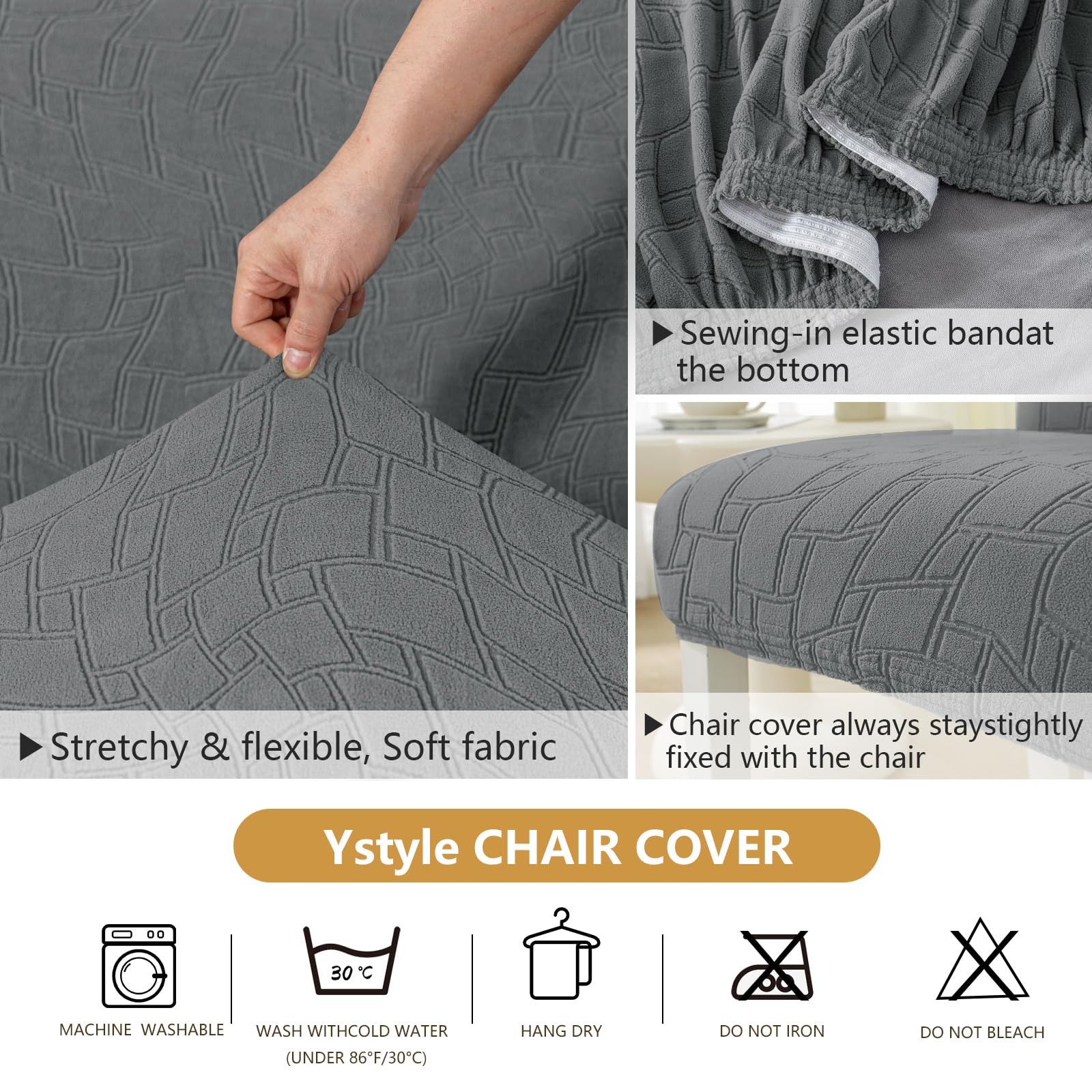 Ystyle Stretch Stuhlhussen 6er Set, Stuhlbezug Elastisch Abnehmbarer Waschbarer, Universal Stühle Schutz Dekoration Stuhlbezug für Hotel Bankett Küche Restaurant Hochzeit Party, Hellgrau