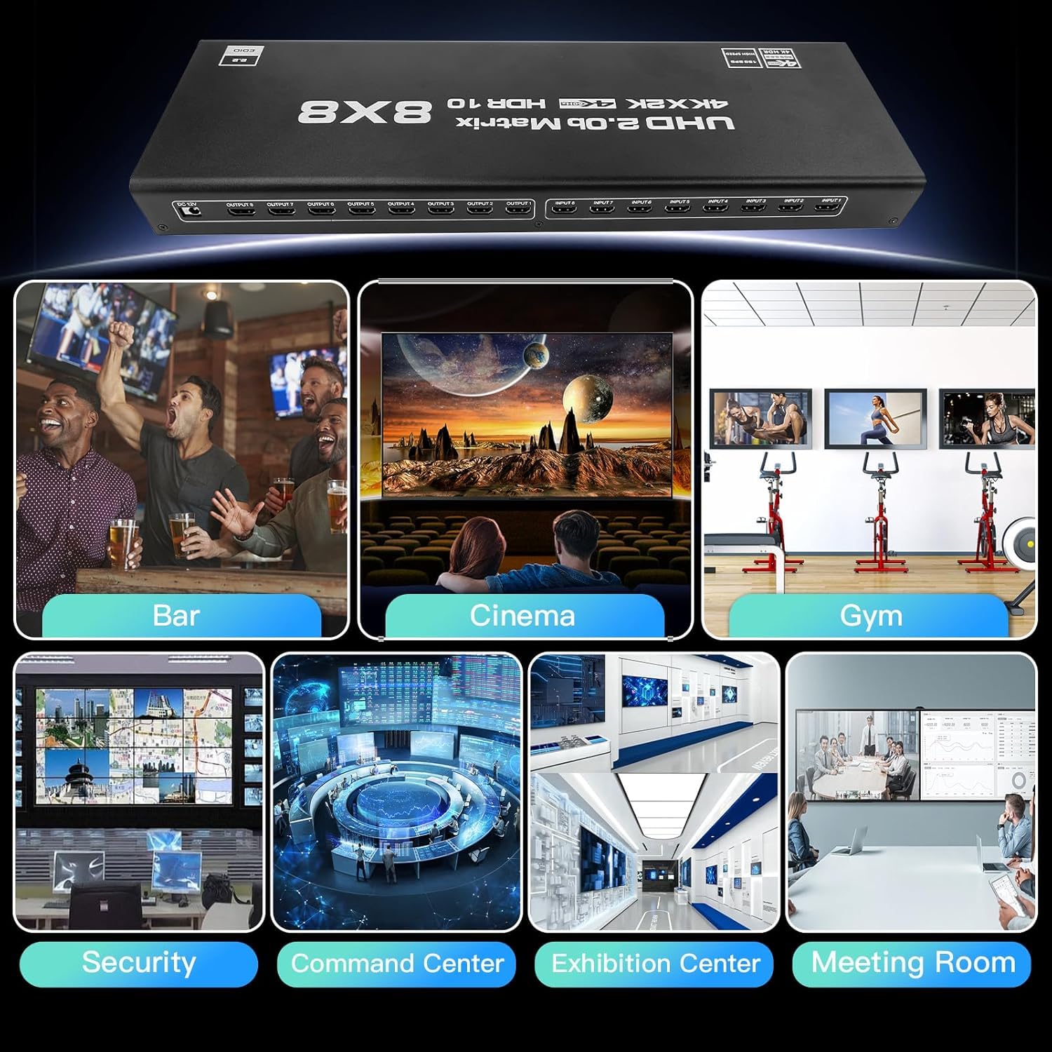 8x8 HDMI Matrix 4K@60Hz 8 in 8 Out HDMI Matrix Switcher Splitter YUV 4:4:4/RGB with RS232, IR, 18Gbps, HDCP2.2, HDMI2.0, 3D,EDID,ARC,CES,HDR10