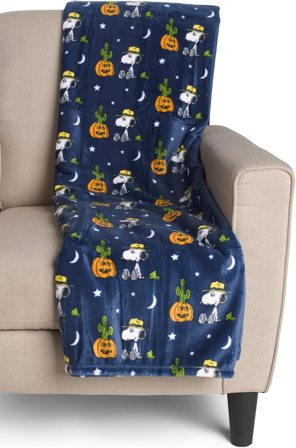 Berkshire Blanket & Home Co. Halloween Throws and Blankets (Navy - Pumpkin & Cactus, 60" x 70")
