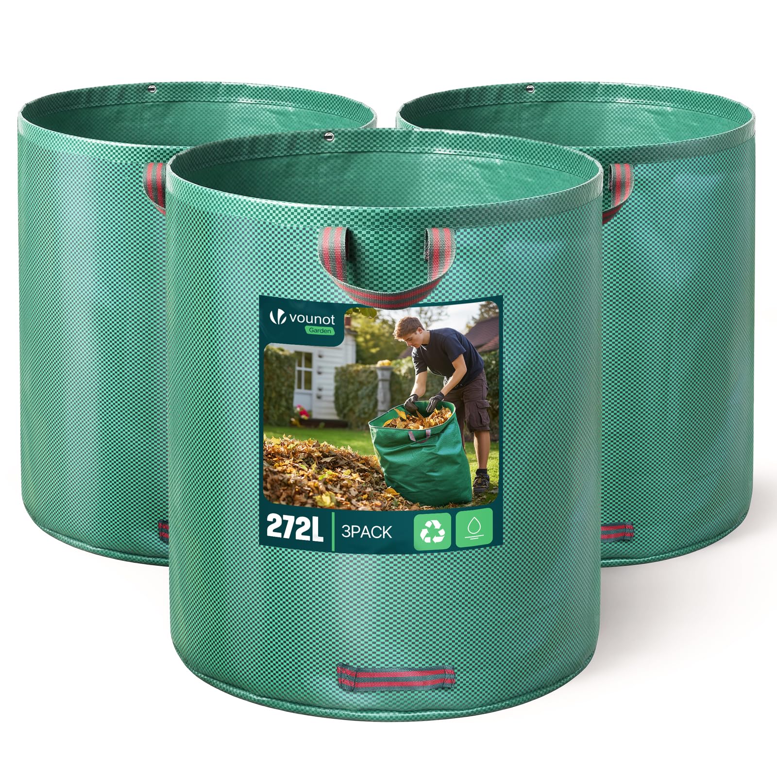 VOUNOT® 3 x Sacos de Jardin 272L Bolsas de Basura de jardín, con Asas, Plegables y Reutilizables