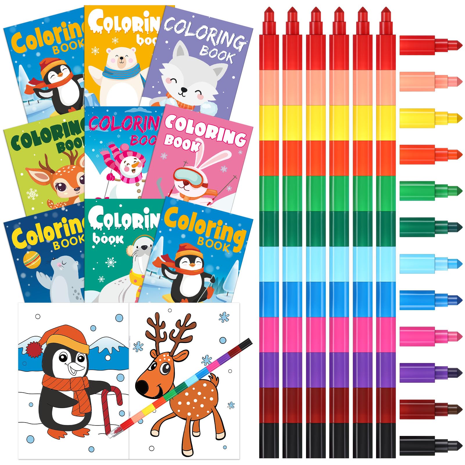Funrous 24 Sets Winter Coloring Books Bulk Christmas