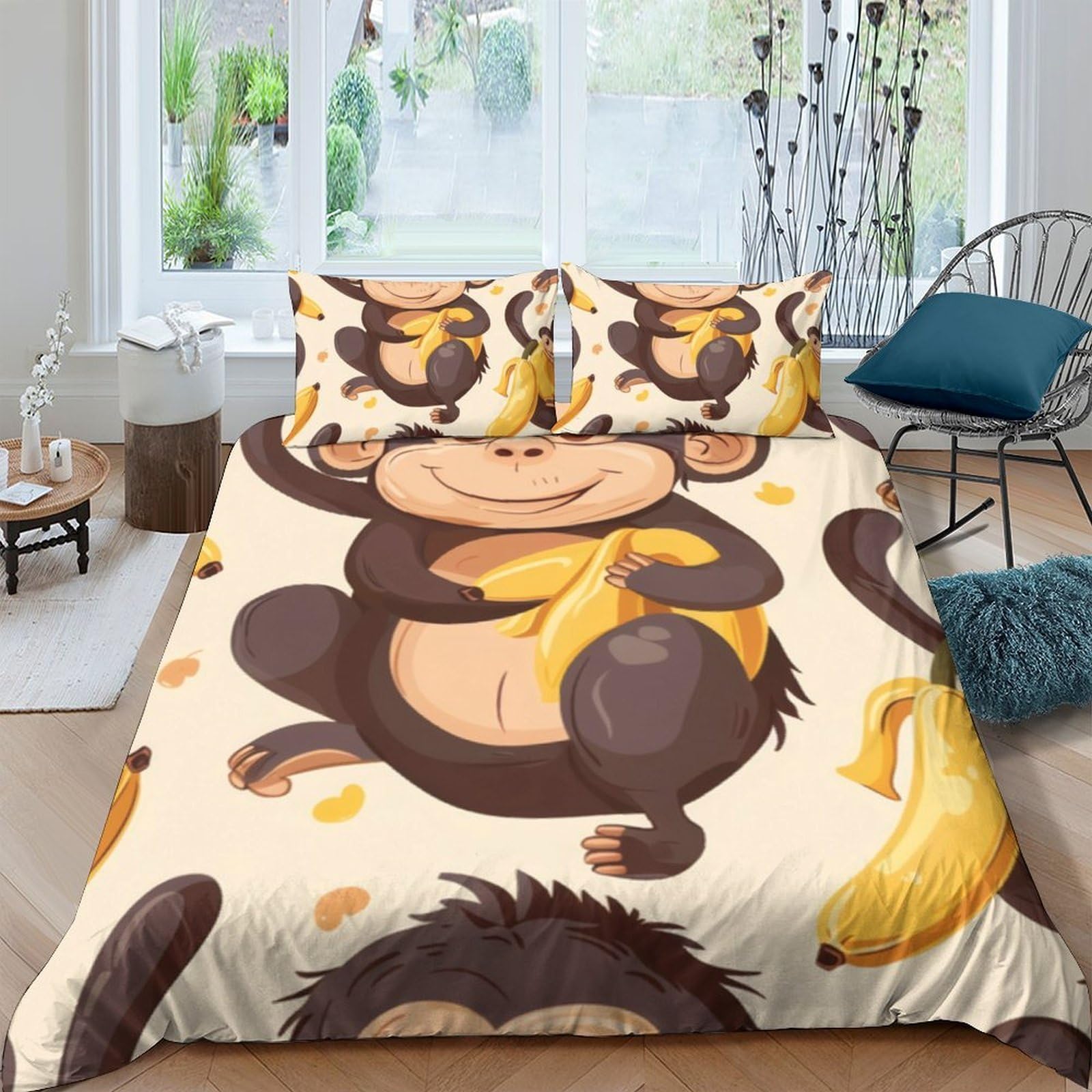 Ctjqhvkz Style-7 3D Printed Cartoon Monkey Fitted Sheet Microfiber Soft Banana Bed Cover For Bedroom Dorm Mattress Decoration Single（135X200cm）