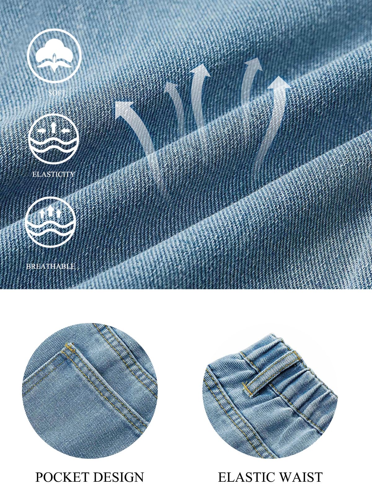 Haloumoning Jeans de cintura elástica para niña, pierna recta, pantalones largos elásticos casuales con bolsillos, 5-14 años