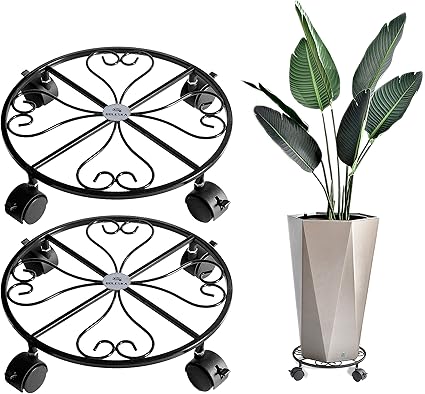 Amazon Boleska 2個组金属フラワースタンド 直径30cm 植木鉢台 移動花台 鉢置台 360 移動便利 フラワースタンド 花台 キャスター付き おしゃれ植木鉢スタンド 室内 屋外 荷重量50kg以上 ブラック フラワースタンド 園芸ラック