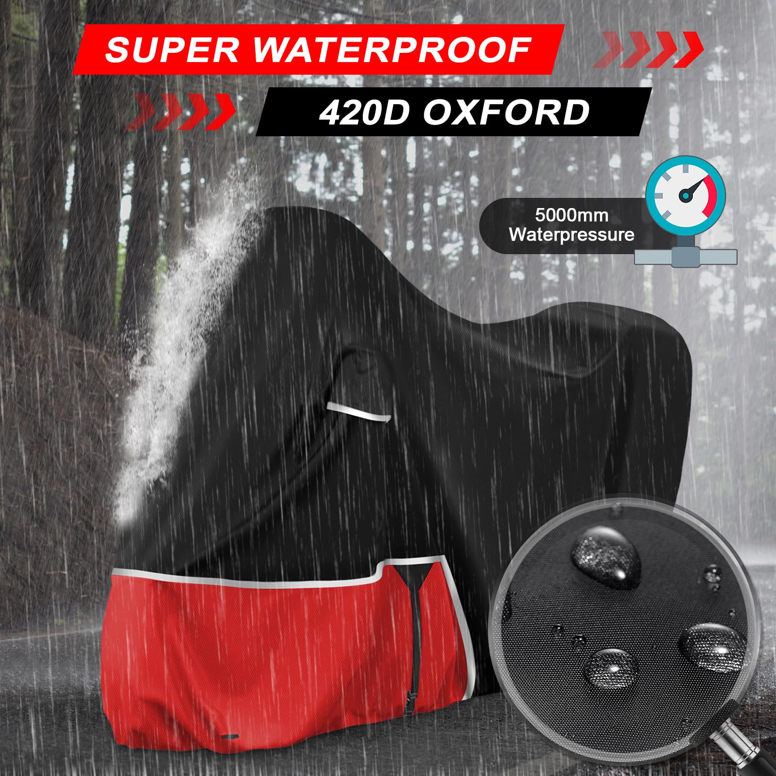 Telo Copri da Esterno per Piaggio Vespa GTV GTS GT60/125/200/250/300 (con bagagliaio), Telo Copertura Coprimoto Copri Moto Vespa 125 420D Tessuto Oxford Impermeabile, Nero e rosso