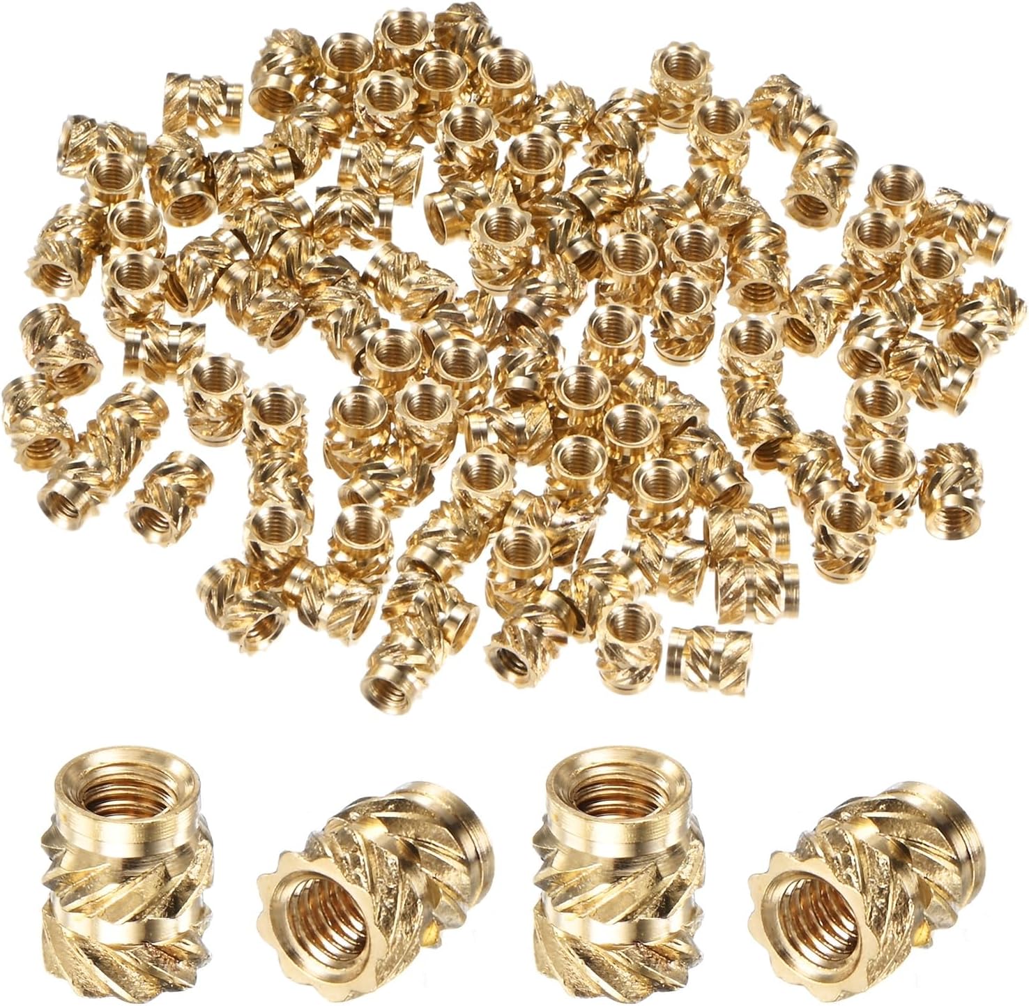 M METERXITY 150-Pack Threaded Inserts, M3 x 6mm x 5mm Brass Female Knurled Metric Nuts Brass Heat Set Insert Embedment Nuts for Plastic/DIY 3D Printing Components