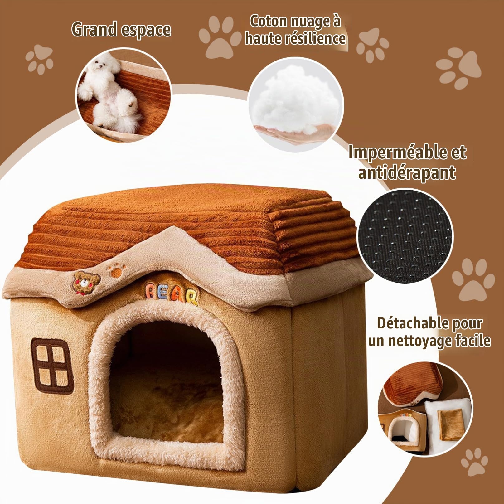 1pc Chien Maison intérieure Chaude détachable Petite Maison de Chien 15,8x11.8x12,6 Pouce Grand château de Chien Espace Cave Lavable pour Chiens lavables pour Les Petits et Moyens Chiens s