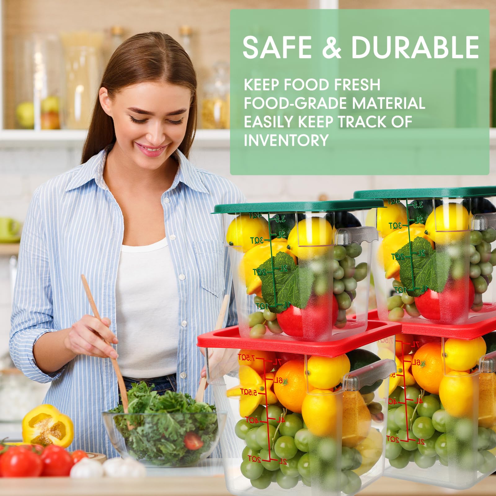 Lallisa 4 recipientes de almacenamiento de alimentos con básculas, recipientes cuadrados con tapas y asas, recipientes herméticos de policarbonato para almacenamiento en el hogar, cocina, restaurante