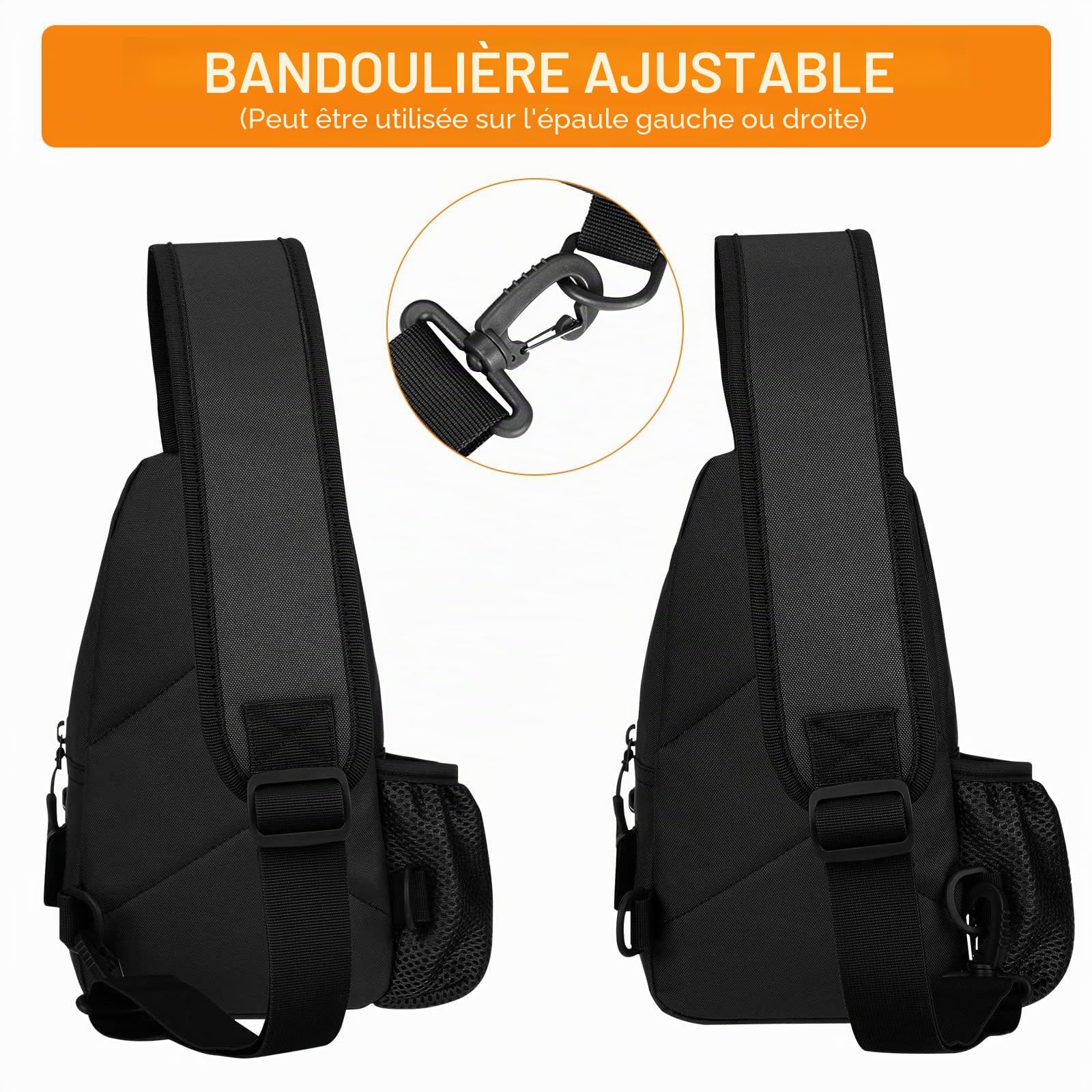 Sac à Bandoulière Tactique Militaire Résistant à l'Eau Sac à Dos Sling MOLLE pour Hommes avec une Bretelle Sac Quotidien avec Porte-Bouteille d'Eau (#01-Noir)