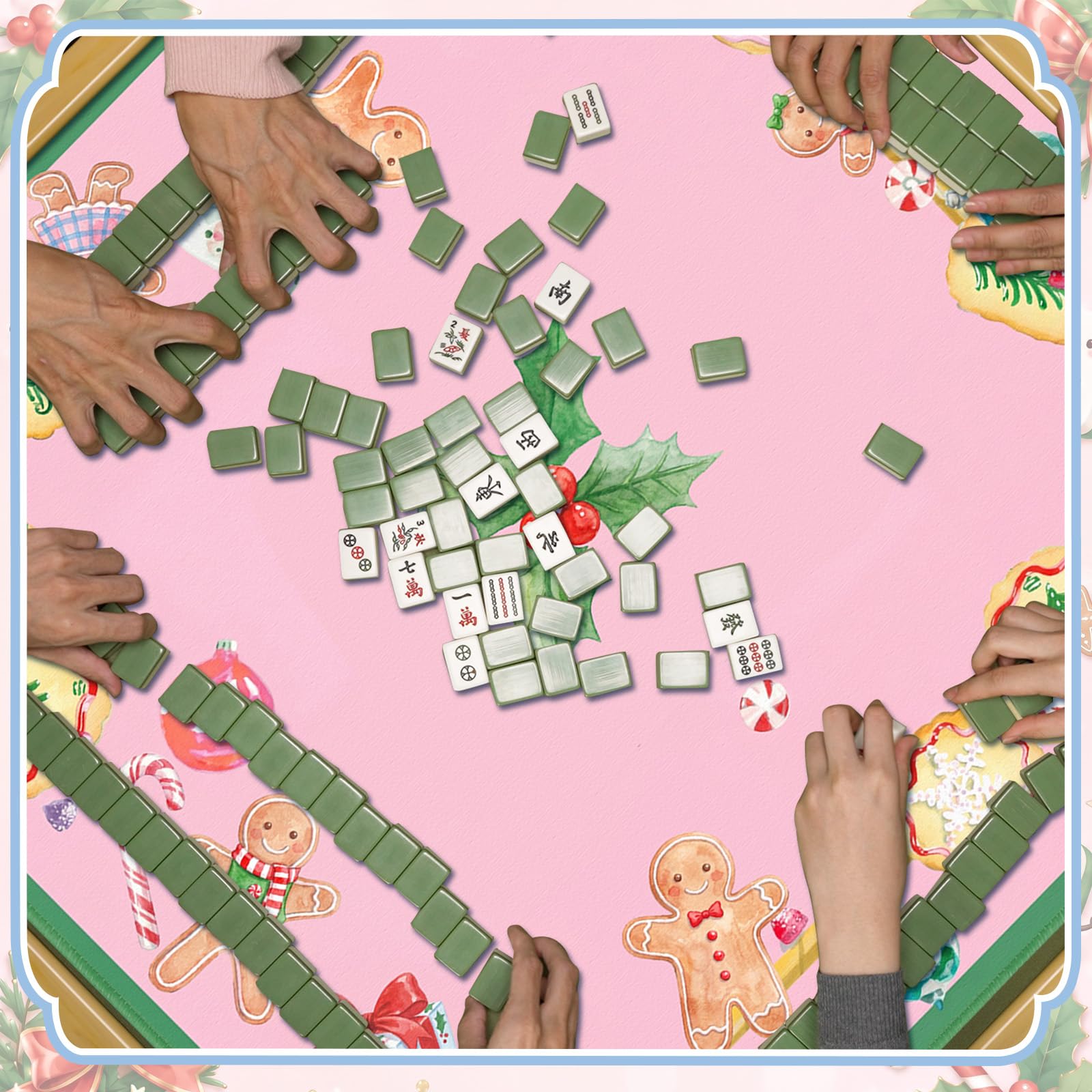 Seenelling Mahjong Mat Tapis de table antidérapant Noël Cookies