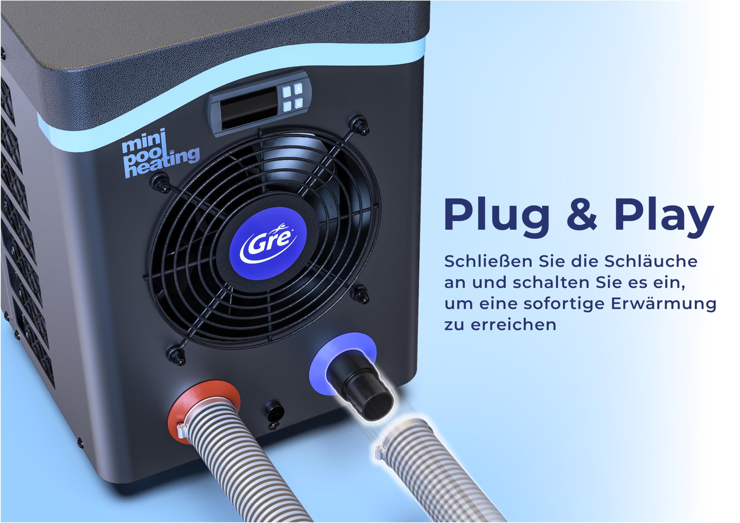 Gre HPM40 - Mini-Wärmepumpe für Aufstellpools bis zu 40 m³, Heizsystem für Aufstellpools, Farbe Grau