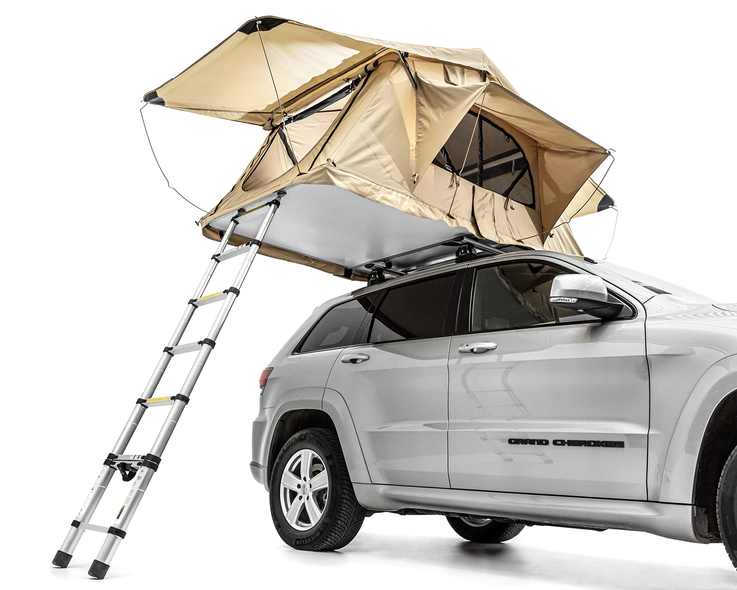 Dragon Winch Zelt Dachzelt Auto für 2 Personen inklusive Matratze, Teleskopleiter, Zubehörtaschen und Moskitonetze. Komfortables und mobiles Camping Zelt | Wasserdicht | Ideal für Auto-Camping