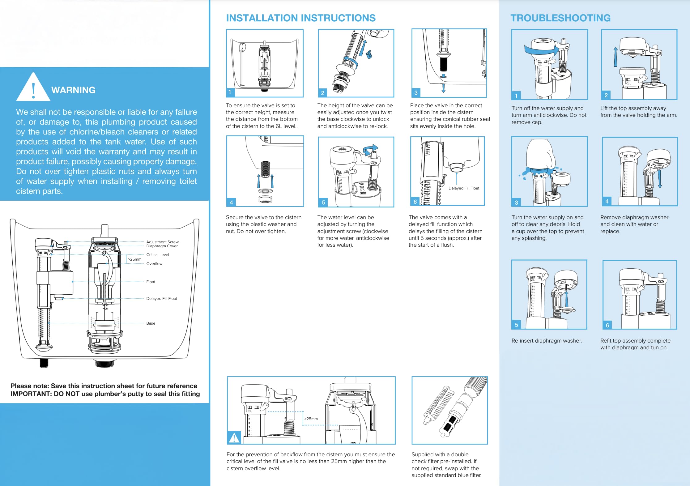 PlumbEZ Adjustable Bottom Entry Toilet Fill Valve with ½ UK Plastic Threads, Cistern Fill Valve with Delayed Fill - Image 4