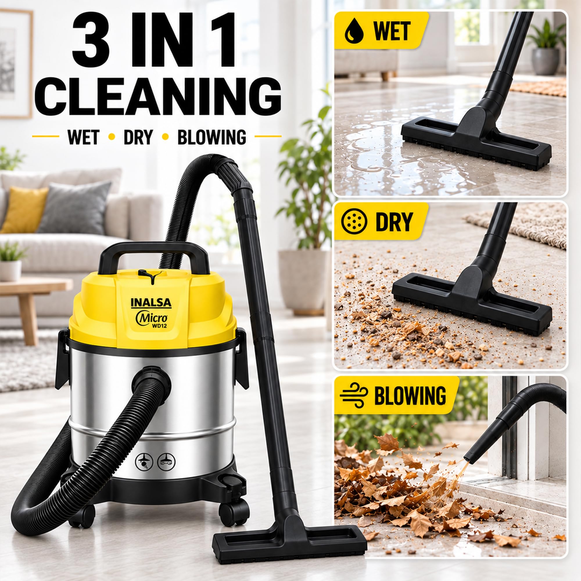 Inalsa Wet & Dry Vacuum - Powerful Cleaning! -3