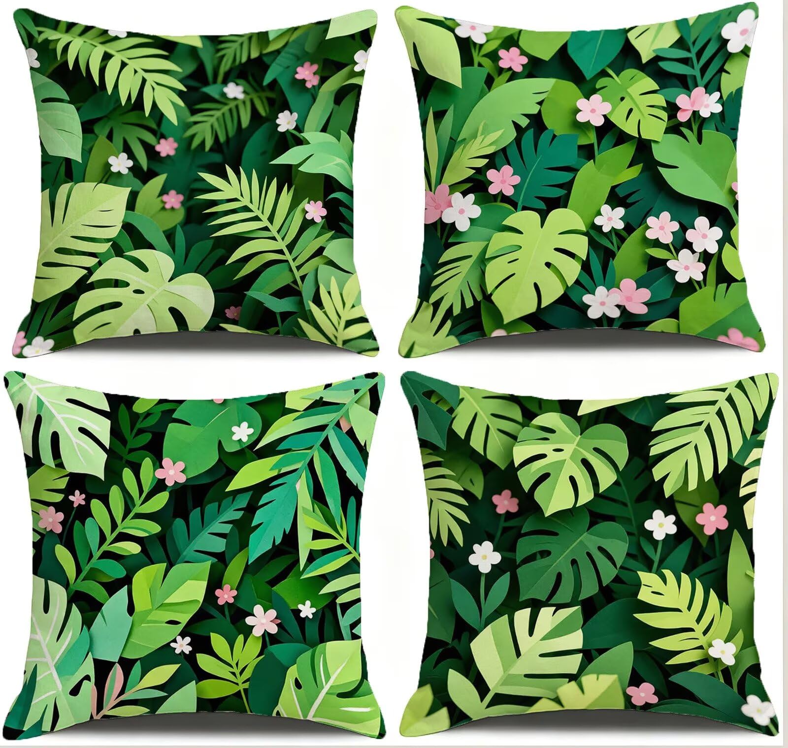 Verde Federe Cuscini Divano 40x40cm, Cuscini da Esterno Set de 4, Cod-115 | Velour Copricuscini Decorativi Letto Arredo, per Letto, Soggiorno, Giardino, Esterno, Casa Decorazione Set di 4 Pianta