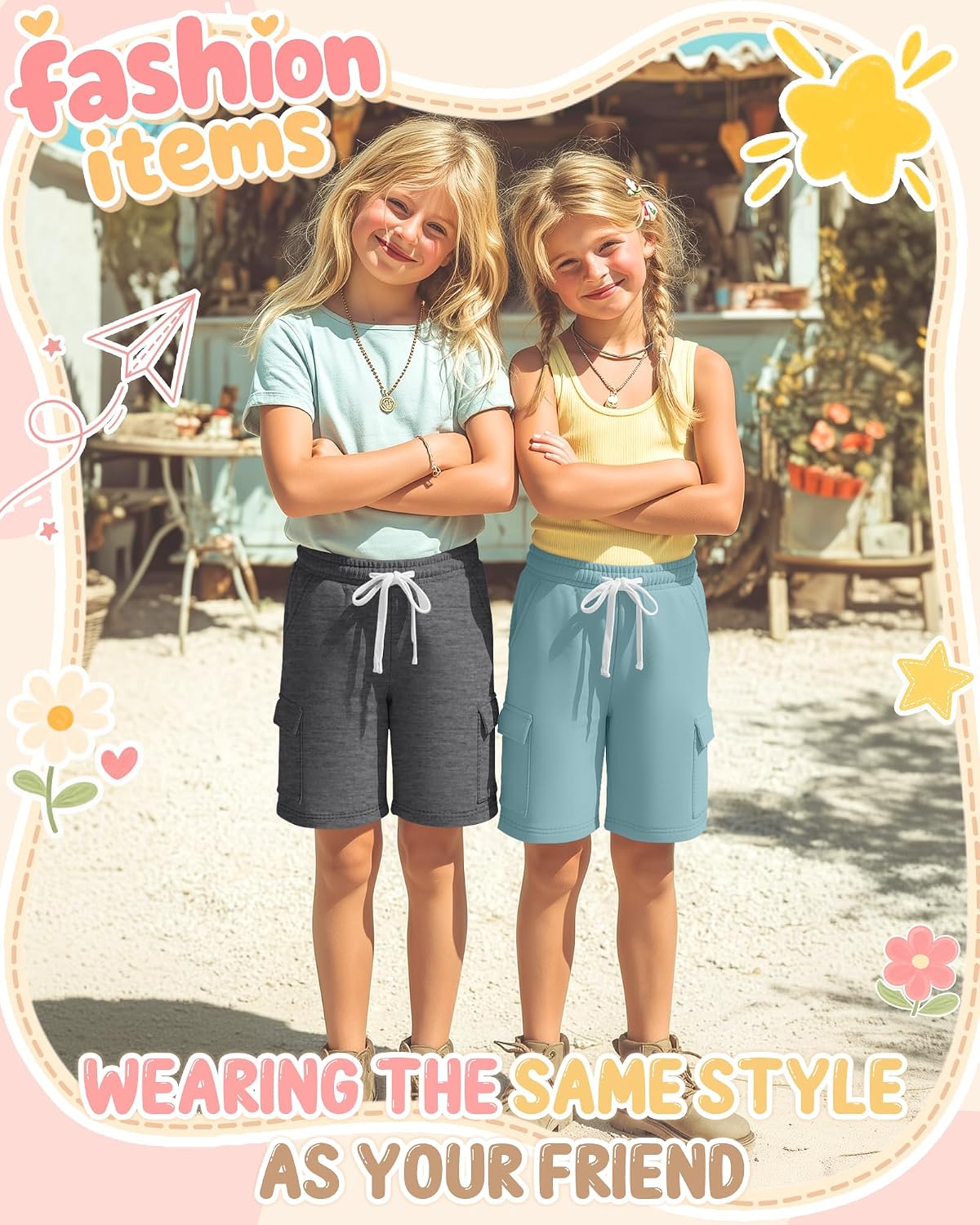 4 Pack Girls' Cargo Bermuda Shorts | Drawstring, Casual, Knee Length Pants, Baggy Shorts, with Pockets, Summer Pants for Kids 5-16 Years