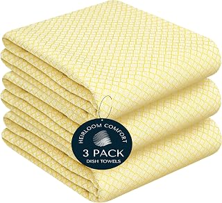 Lemon Yellow Honeycomb Kitchen Towels 3 Pack, 16x26 Inch, 100% Cotton, Quick Dry, Highly Absorbent & Durable Dish Towels for Daily Use, Drying, Wiping & Cooking Tasks