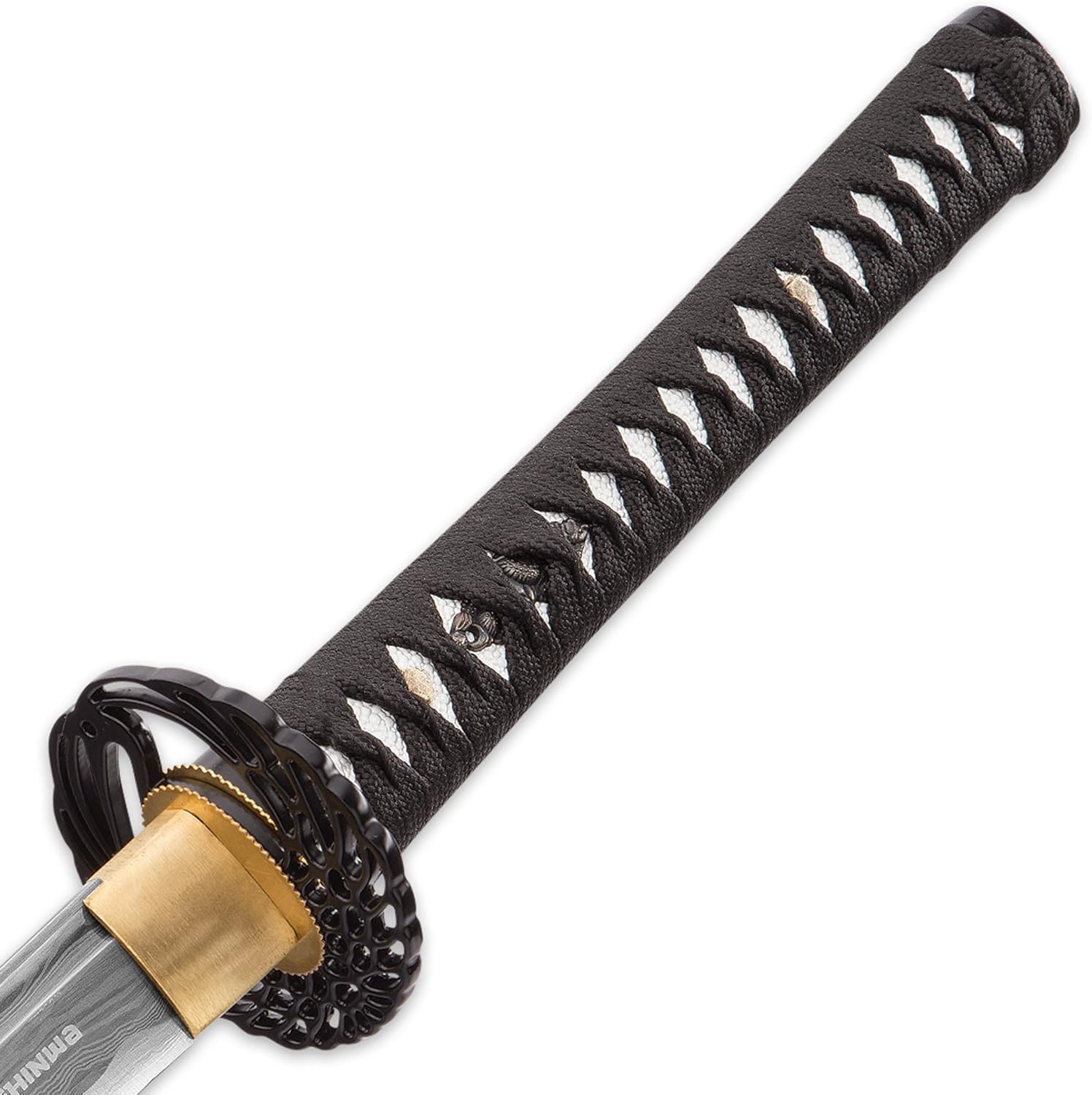 Shinwa Royal Warrior Handmade Katana/Samurai Sword - Hand Forged Damascus Steel, Hamon - Razor Sharp, Full Tang - Fully Functional, Ninja Bold - Faux Ray Skin, Cord Wrap, Custom Wing Tsuba Design