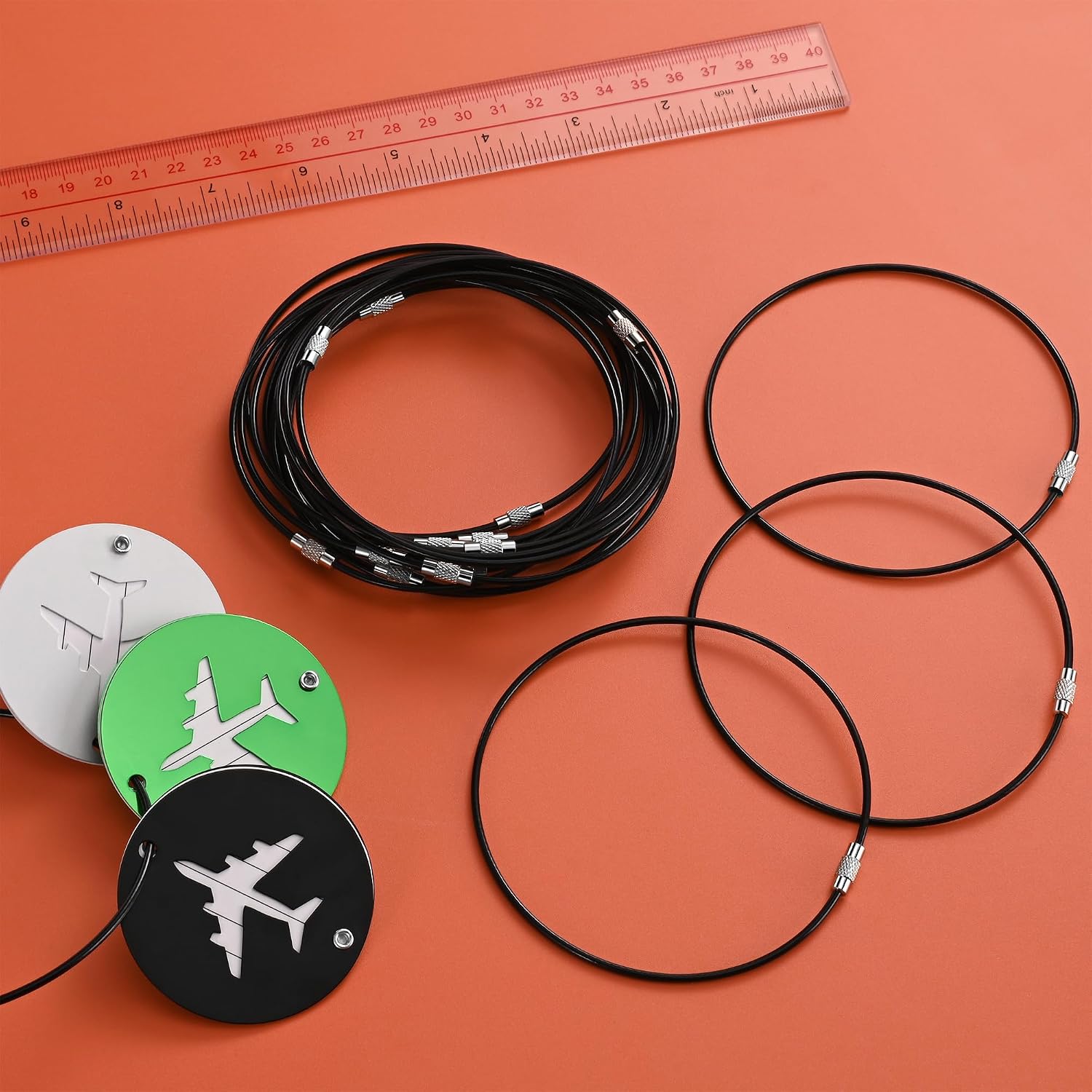 11.8 inches Steel Wire Keychain Cable,Large Plastic Coated Key Ring Loop,Luggage Tags Loops,2mm Twist Barrel,Black image 4