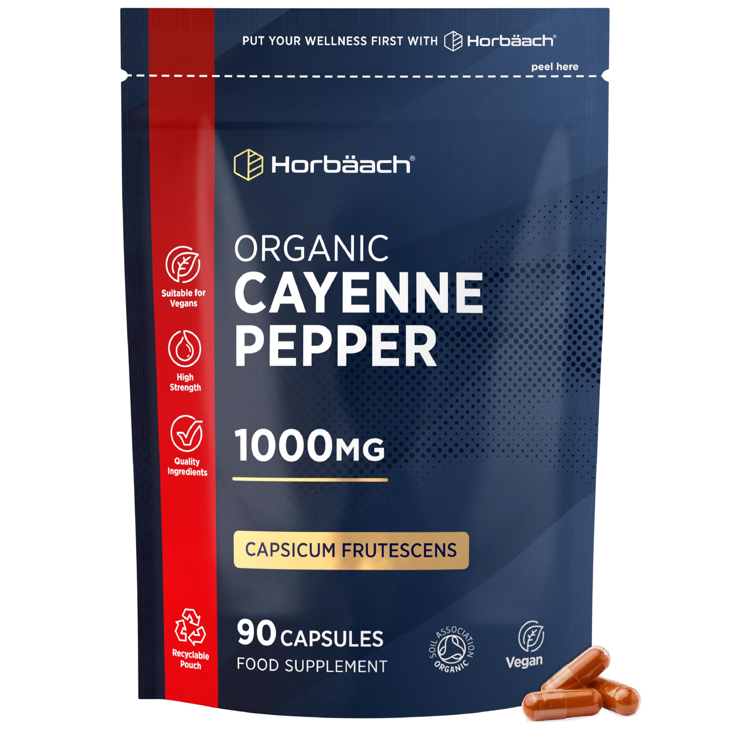 Organic Cayenne Pepper 1000mg | 90 Capsules | Capsicum Frutescens Powder | Suitable for Vegans & Vegetarians | by Horbaach