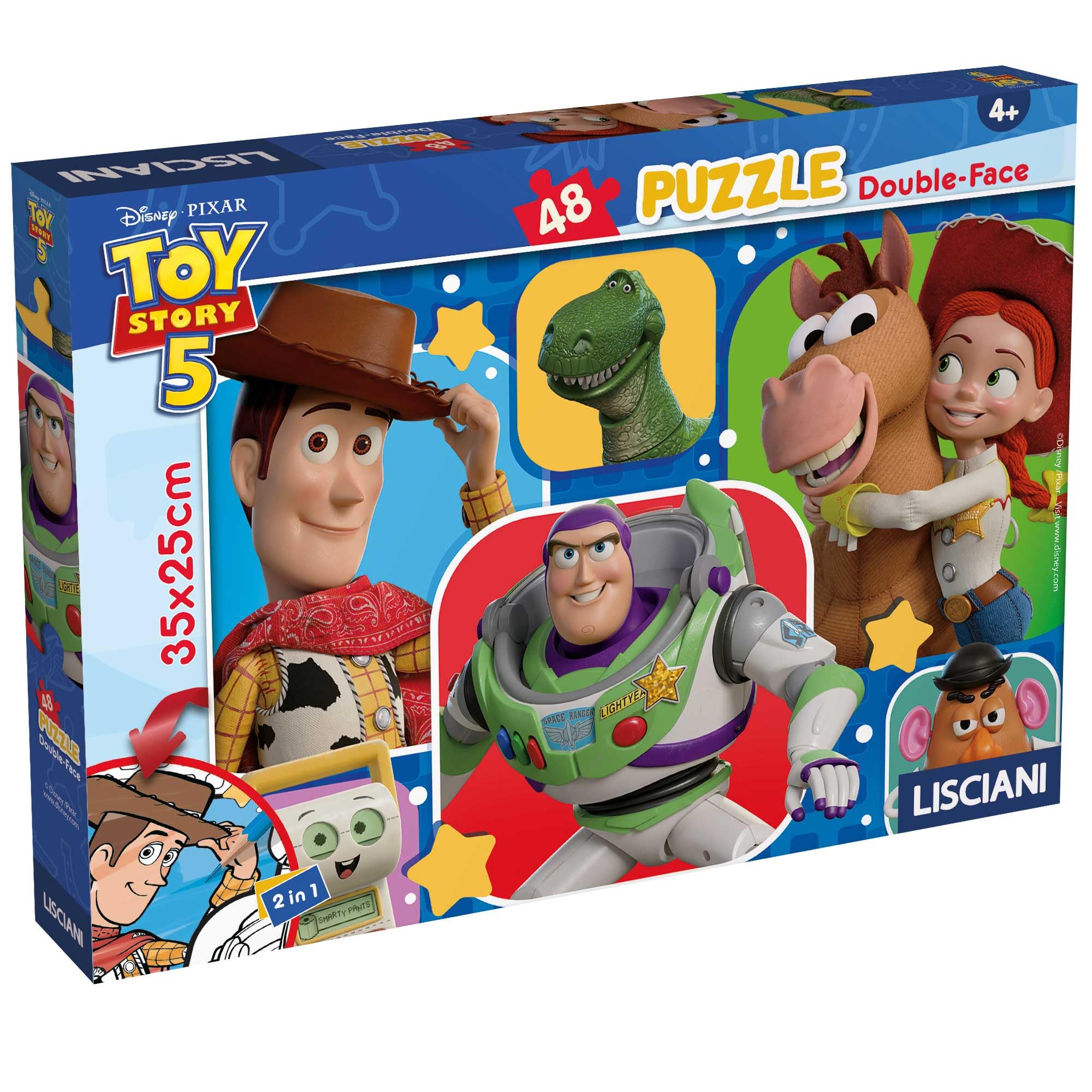 Lisciani - Puzzle Toy Story - 48 Pieces - for Children 4+ - Double-Sided Puzzle to Color with Illustration on the Back - Size 35 x 25 cm - Disney Toy Story - Creative Activity for Kids