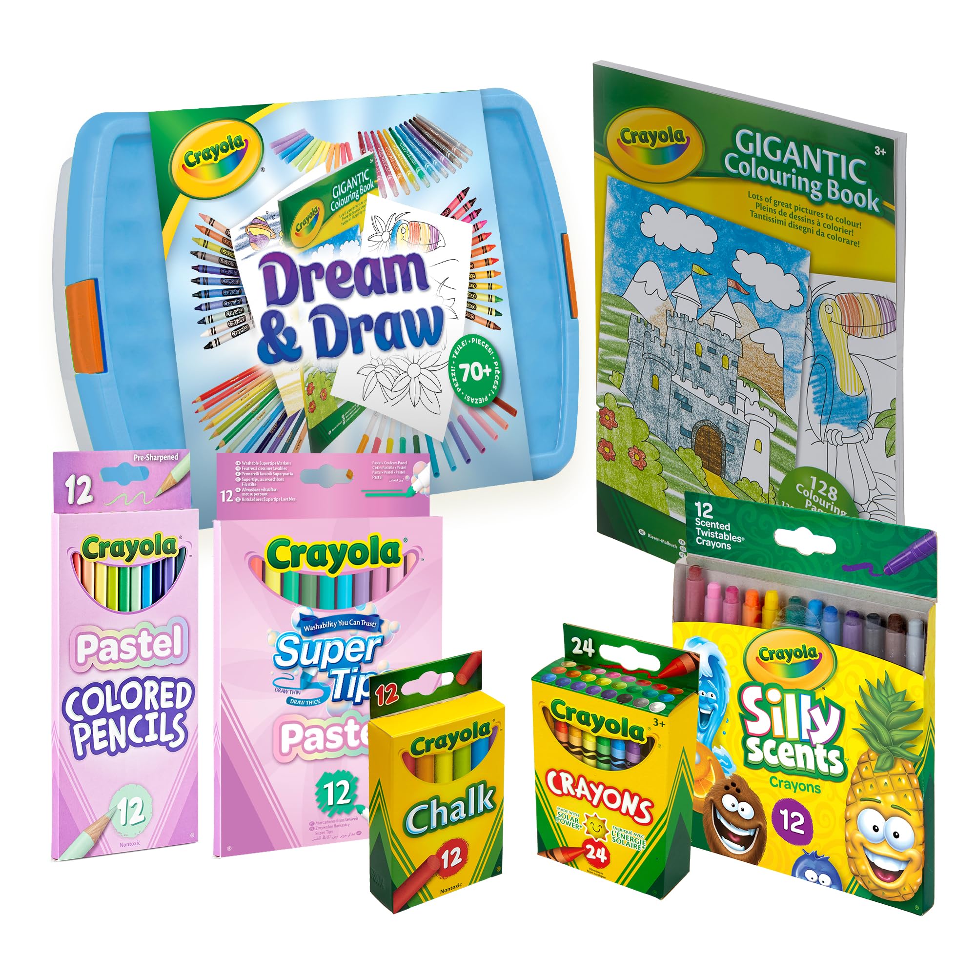 Crayola Dream & Draw Tub: Contains 70+ Items Including Crayons, Markers, Pencils,Felt Tip Pens and a Colouring Book, Ideal for Kids Aged 3+