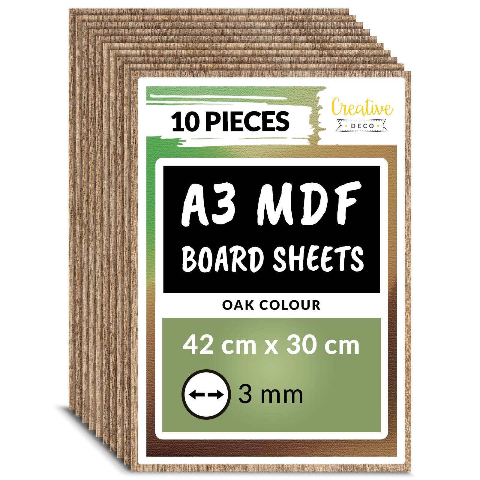 Creative Deco 10 x A3 MDF Board Sheet Oak, 10 x (A3 - 3 mm)