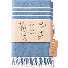 Turkish Beach Towel - 39"x70" Oversized Sand-Free Pestemal Towel | 100% Cotton Quick Dry Striped Travel Towel with Fringes for Pool, Beach & Bath Royal Blue