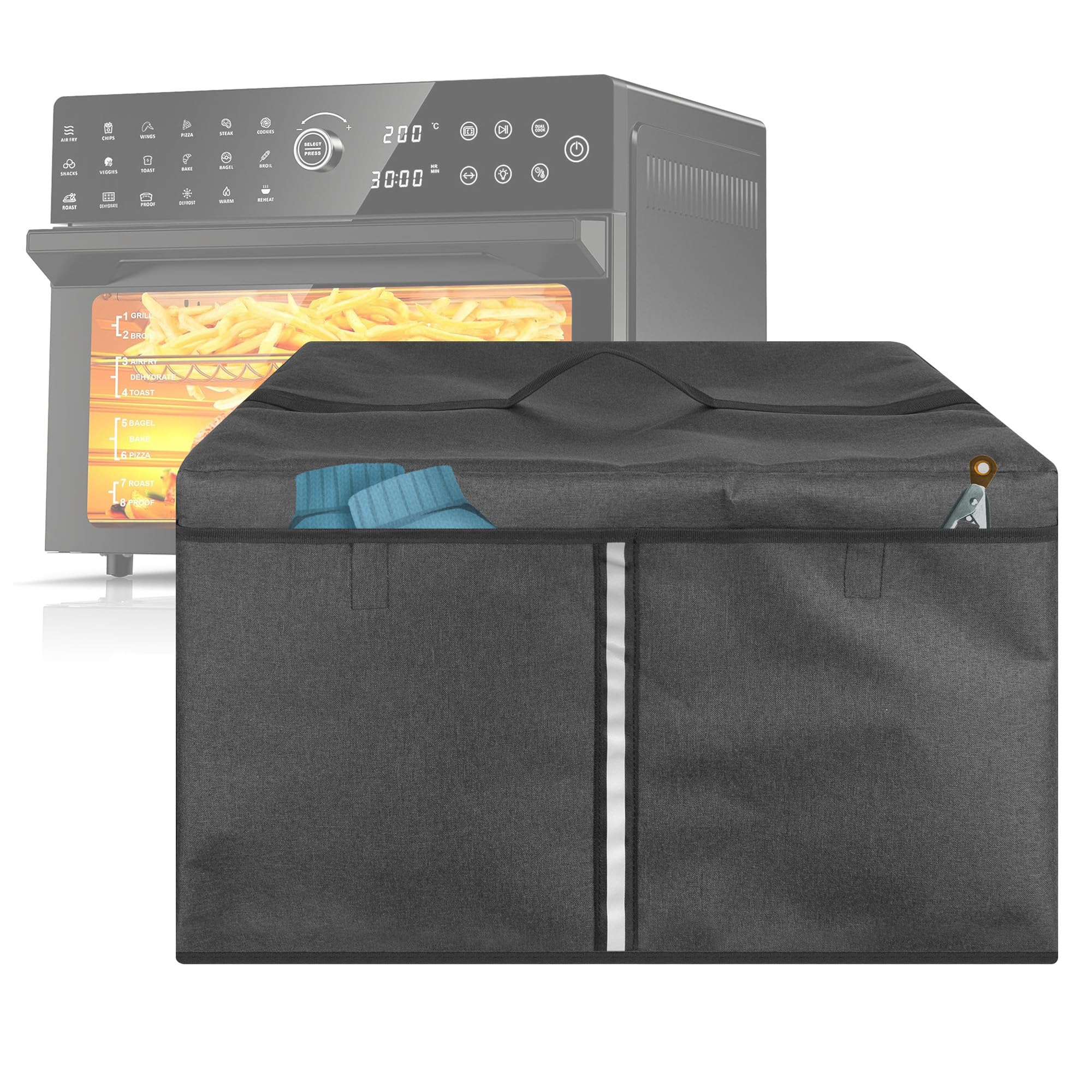 Kingshion Large Air Fryer Toaster Oven Cover, Rotisserie Dust Cover with Handle, 5 Side Bags, Compatible with Most 32-Quart Air Fryer Ovens, 19.7 X 17.7 X 13.8 Inches - Dark Grey