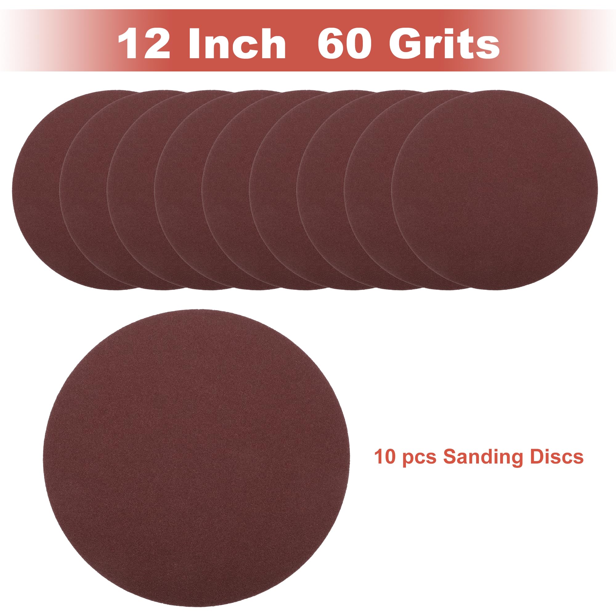ACROPIX 12 Inch Sanding Discs Round Hook and Loop Sandpaper 60 Grits - 10 PCS, Red - Image 4