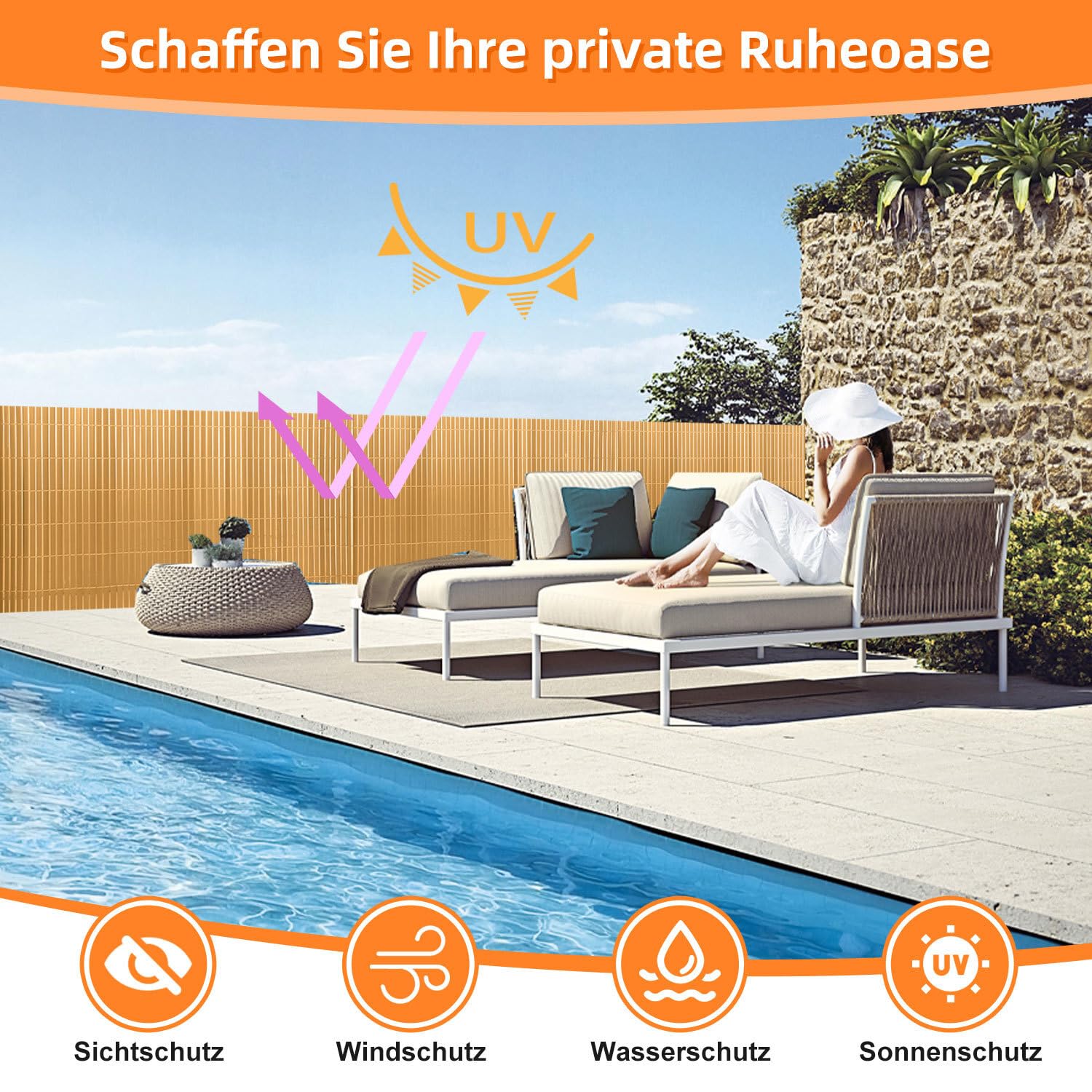 Brise-vue en PVC - 80 x 1000 cm - Triple renforcement - Brise-vue pour balcon - Avec serre-câbles - Protection contre le vent - Résistant aux intempéries - Résistant aux UV - Sans perçage