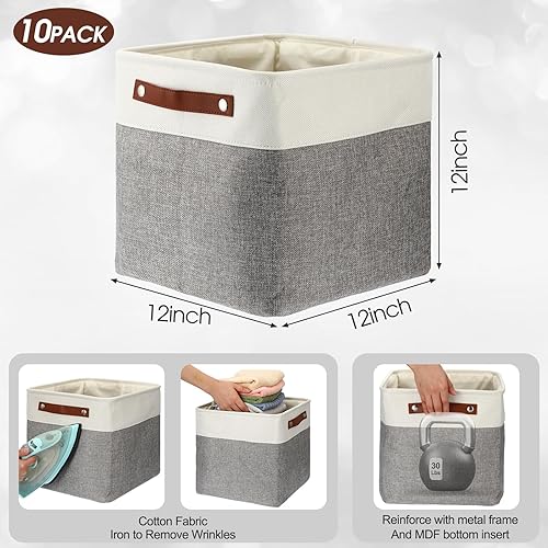 Miniatura 3 de Uiifan 10 contenedores plegables de almacenamiento de tela, canastas de almacenamiento plegables con asas, cesta de tela, organizador de lino para