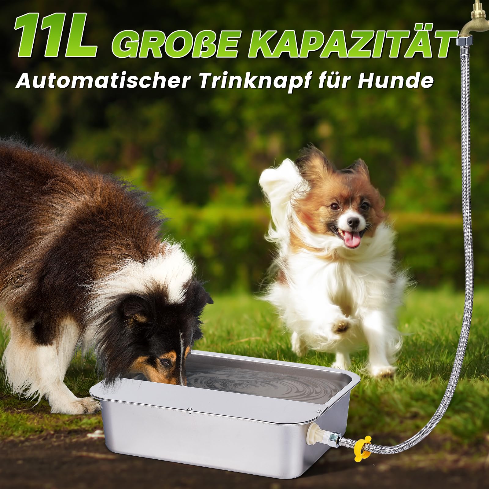 Hundebecken Automatischer Hundewasserspender,11 Liter Outdoor Dog Watere Edelstahl-Wassernapf für große Hunde,Großer Hundewassernapf,Edelstahl-Wassernapf