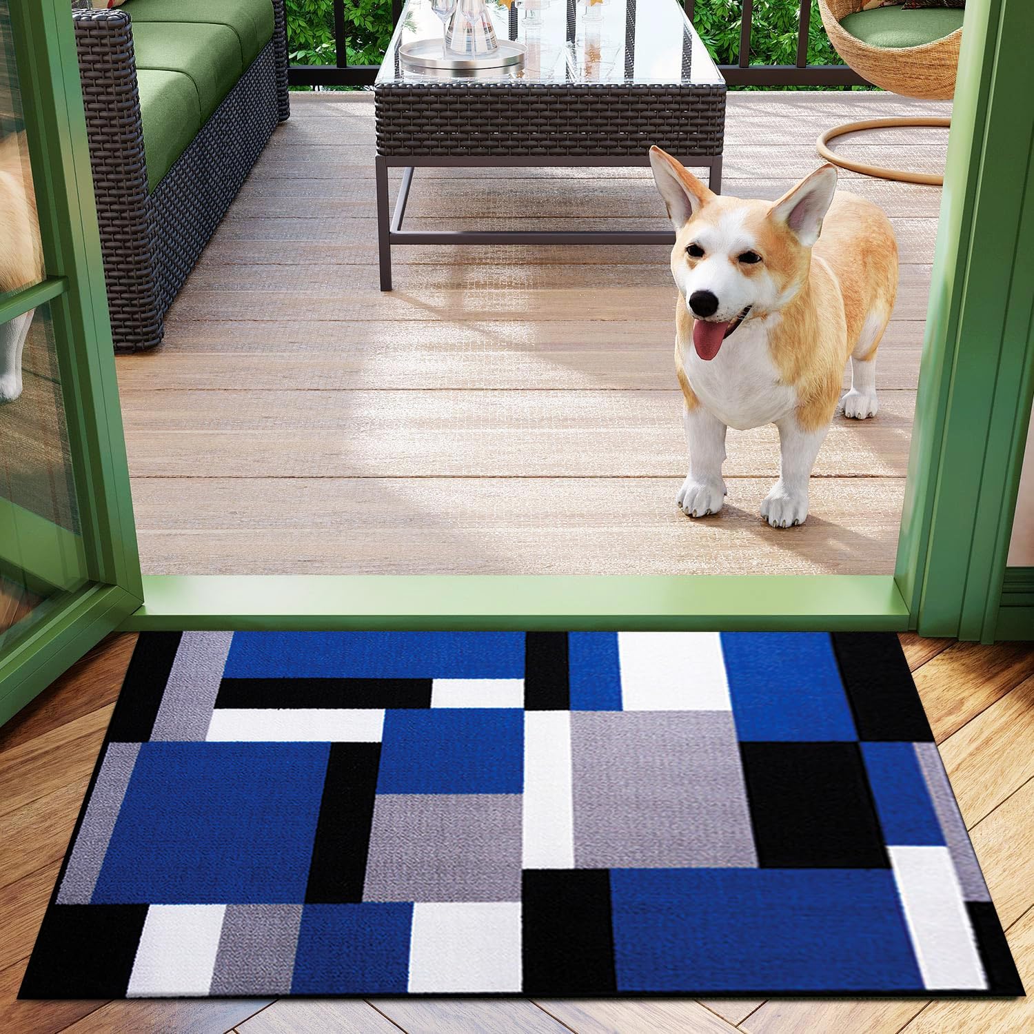 B&B Kilas Non-Slip Washable Doormat, Heavy Duty Welcome Dirt Trapper, Water Absorbent Floor Mat for Indoor, Front Entrance, and Kitchen (Blue Black, 60 x 110 cm) — image 1