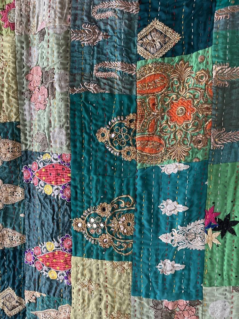 未使用❁エンブロイダリー ネイビー パッチワークカンタキルトマルチ
