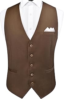 Men's Suit Vest and Pocket Square Set Business Formal Dress Waistcoat Vest with 3 Pockets