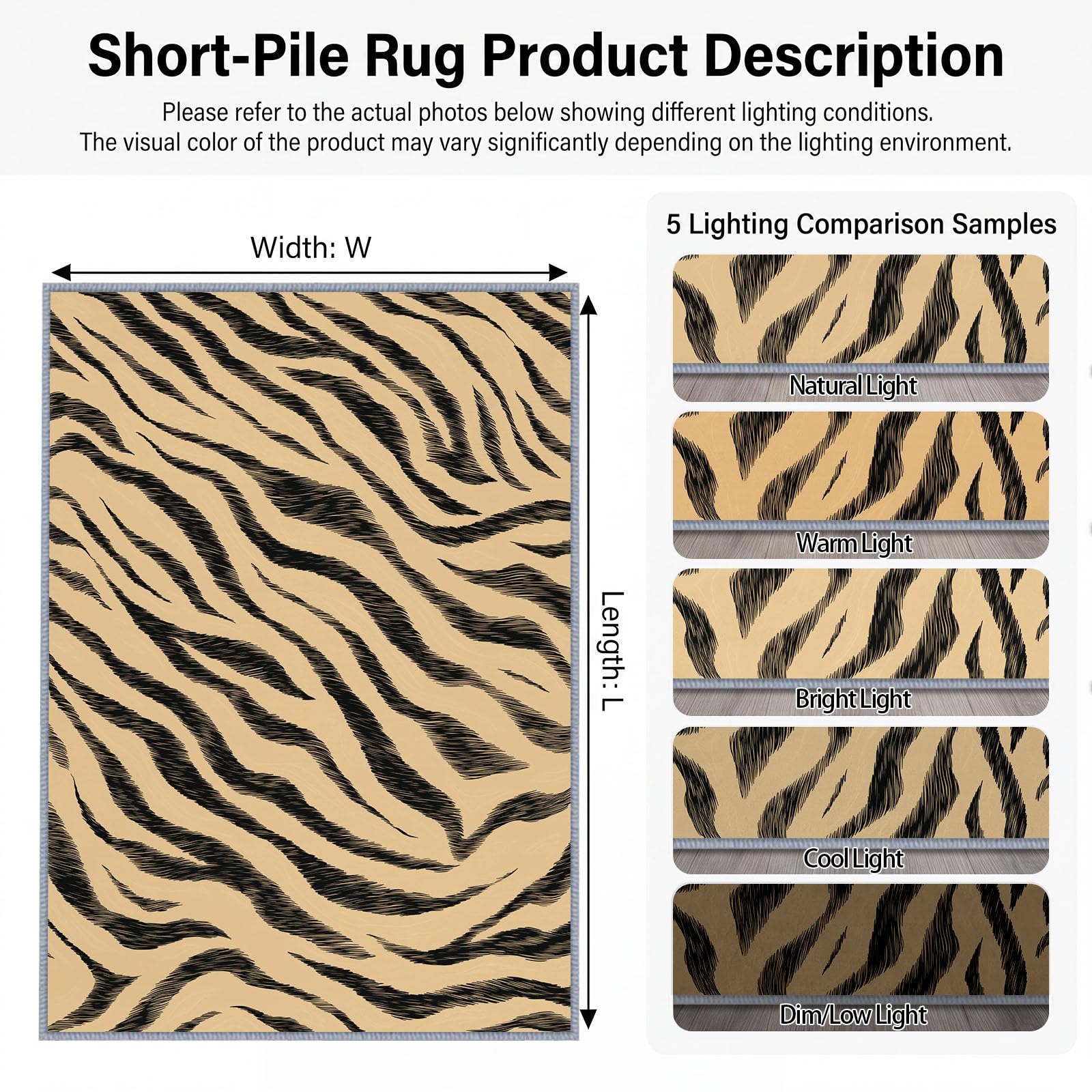 Tapis de Salon Lavable 160 x 230 cm Rayures Tigre Beige, Tapis Antidérapant à Poils Ras Imprimé Animal pour Cuisine Bureau Salle à Manger - Moquette Décoration Intérieure Chambre d'enfant