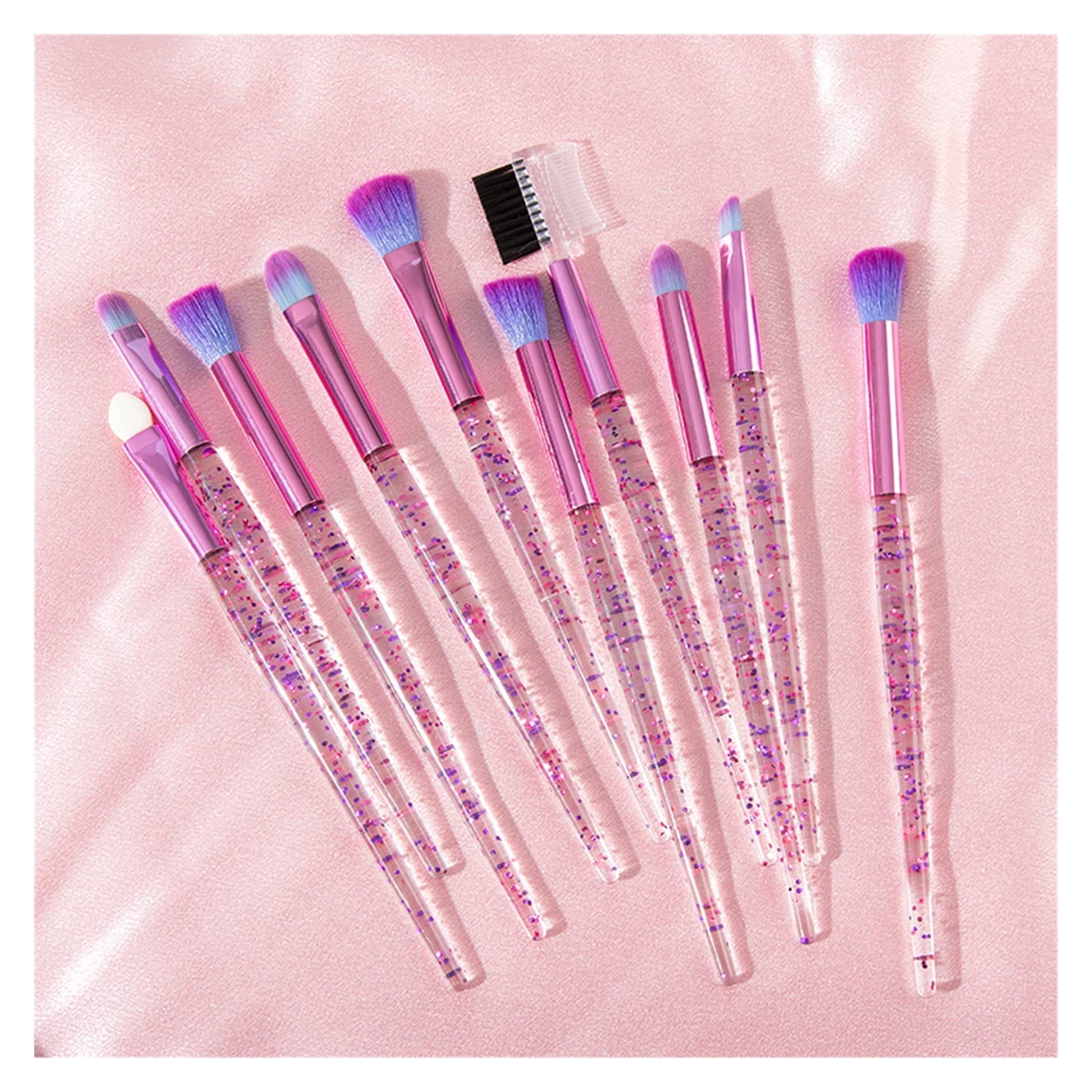 Set di 10 Pennelli per Occhi, Eyeliner, Sopracciglia, Ombretto, Strumenti per Il Trucco, Cosmetici E di Bellezza,Argento