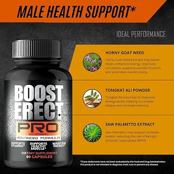 Boost Erect Capsules, Official BoostErect Supplement Pills - Maximum Strength, All Natural Formula for Energy, Stamina and Performance, Premium Boost Erect Health Support Reviews (60 Capsules)