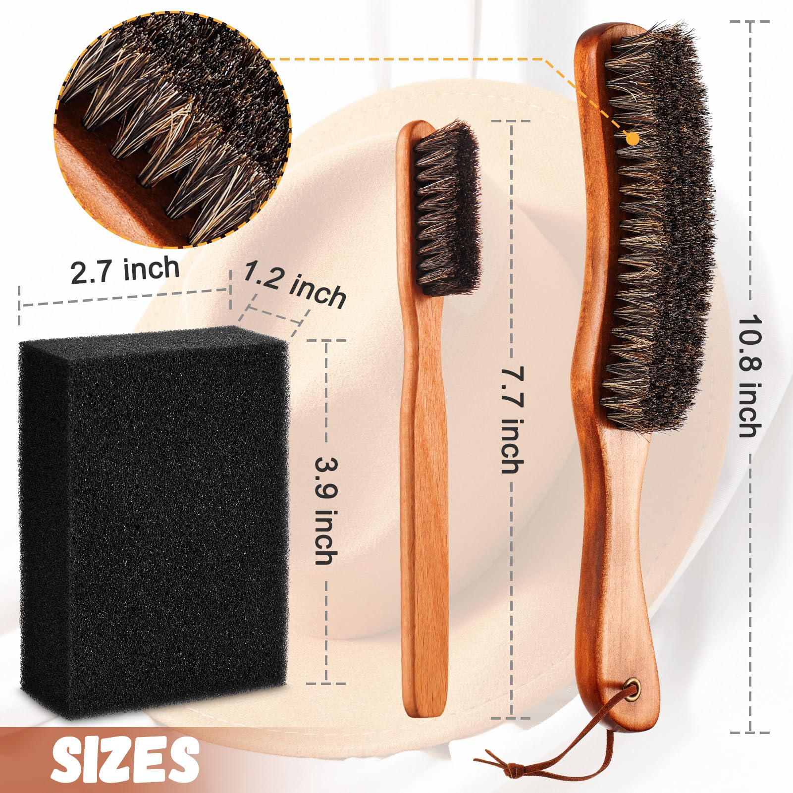 Kit de 4 cepillos de fieltro de crin de caballo con esponja de limpieza, sombrero de vaquero, sombrero de madera, juego de limpieza de sombrero de fieltro, cepillo para quitar el polvo para el